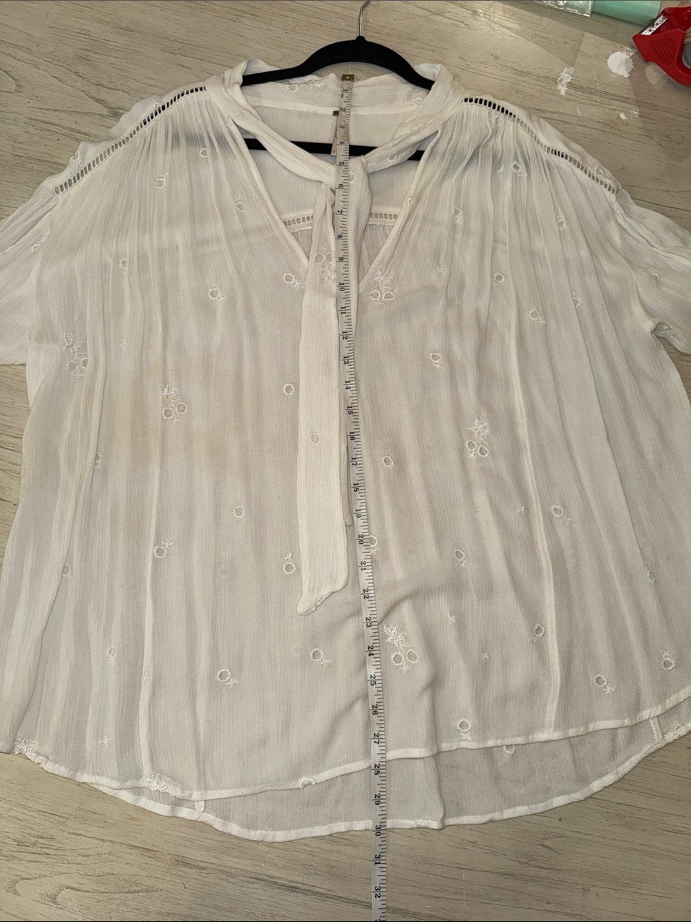 Free People Wishful Moments White V Neck Tie Embroidered Boho Blouse - Picture 3 of 9